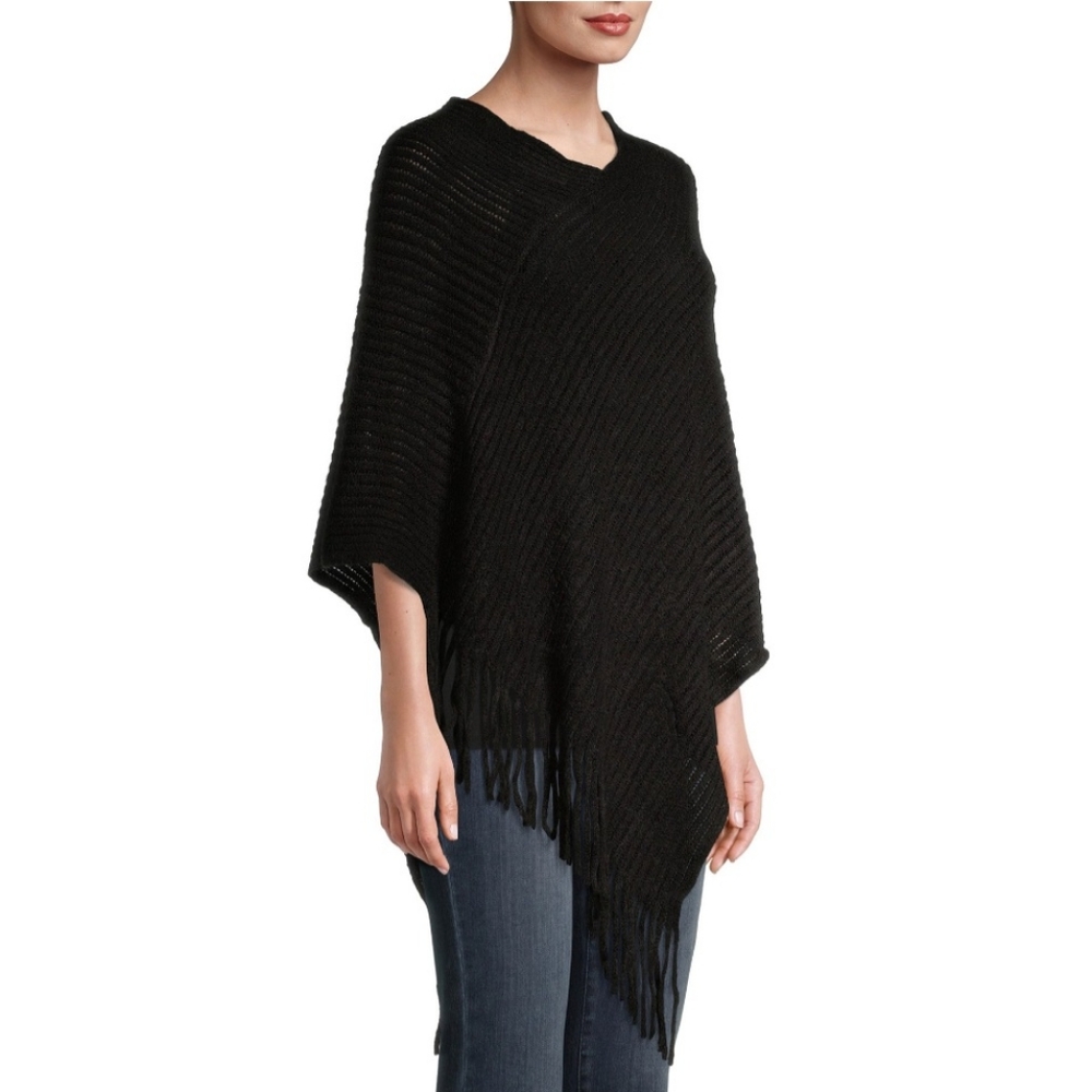 Time and Tru Sweater Fringe Poncho Black 2X/3X NWT
